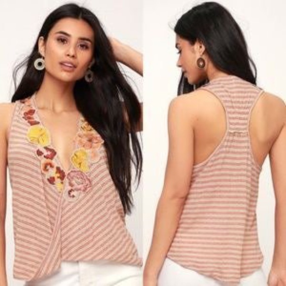 FREE PEOPLE Striped Frieda Tank M Neutral - Picture 2 of 9